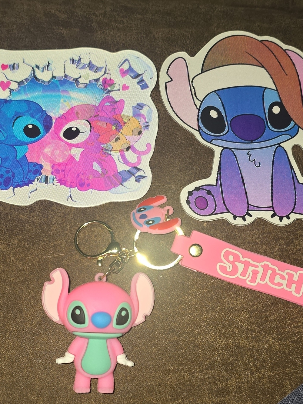 Set Of 3 Bundle-Lilo & Stitch Bundle: 3D Angel Keychain + 2 Lenticular Stickers